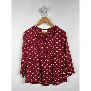 Anthropologie Porridge Dog Print Cotton 3/4 Sleeve Blouse M Button Front